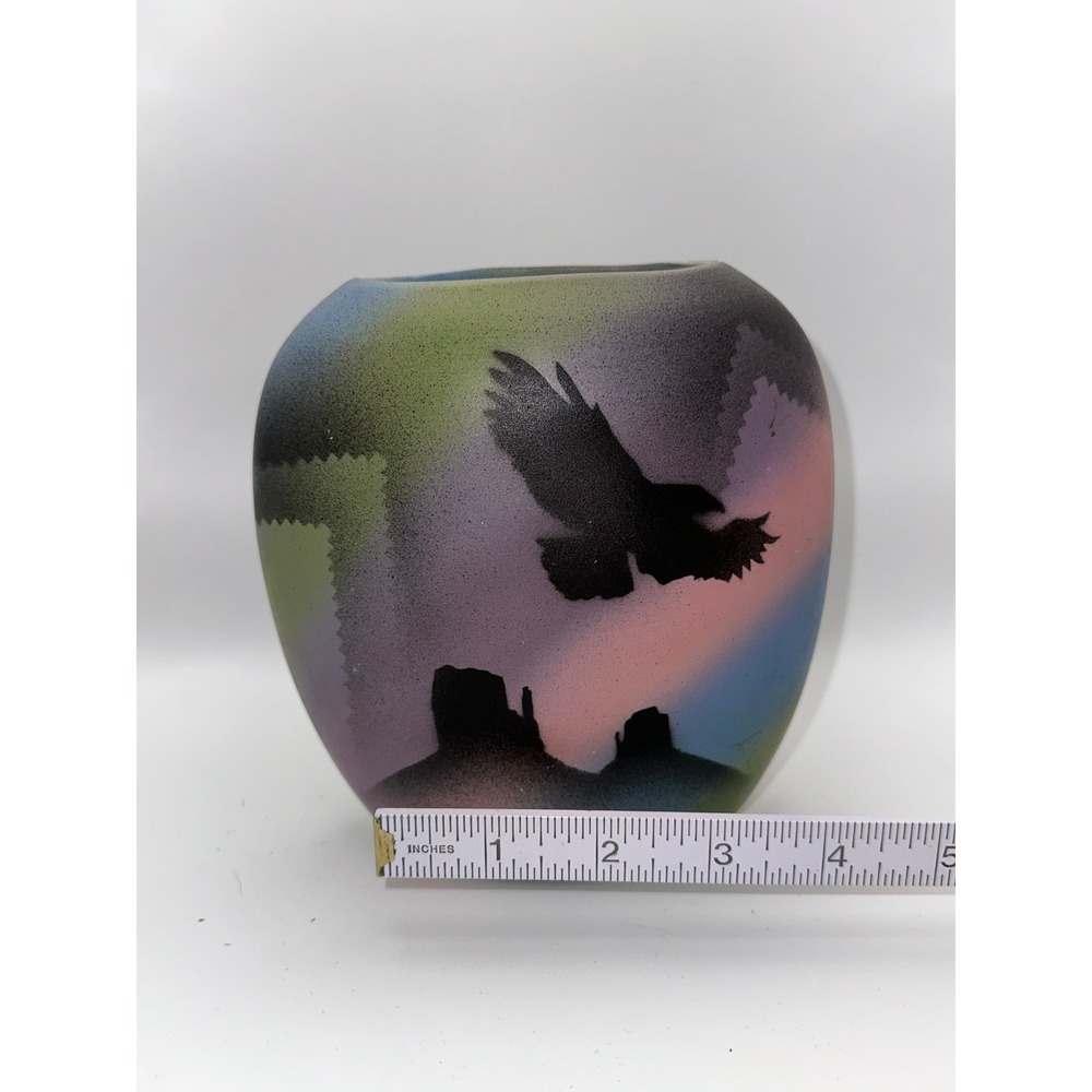 D Ben Signed 1995 Southwestern Pottery Set 2 Eagle Desert Airbrush Ceramic Vases - Picture 7 of 11